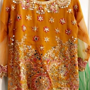 Yellow and Orange Sequin Embellished Maxi Skirt for Wedding Guest